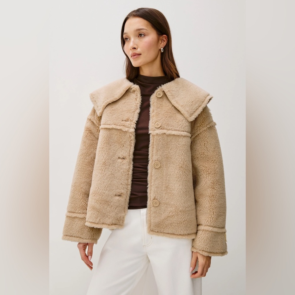Rails Beige Teddy Shearling Button-Front Jacket